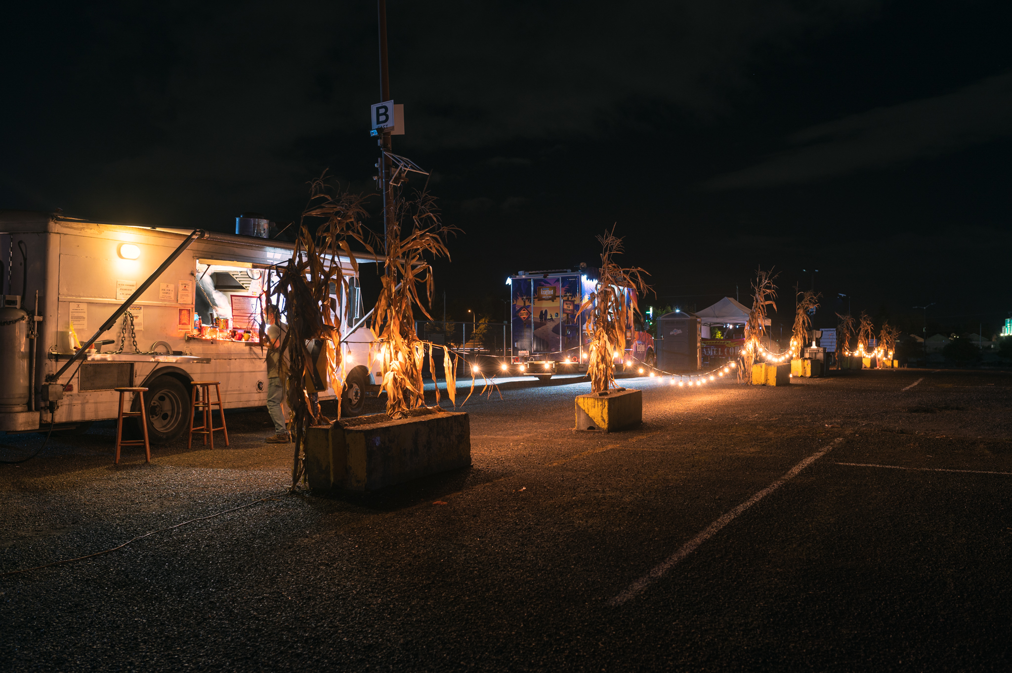 Food trucks at a Halloween drive-in event