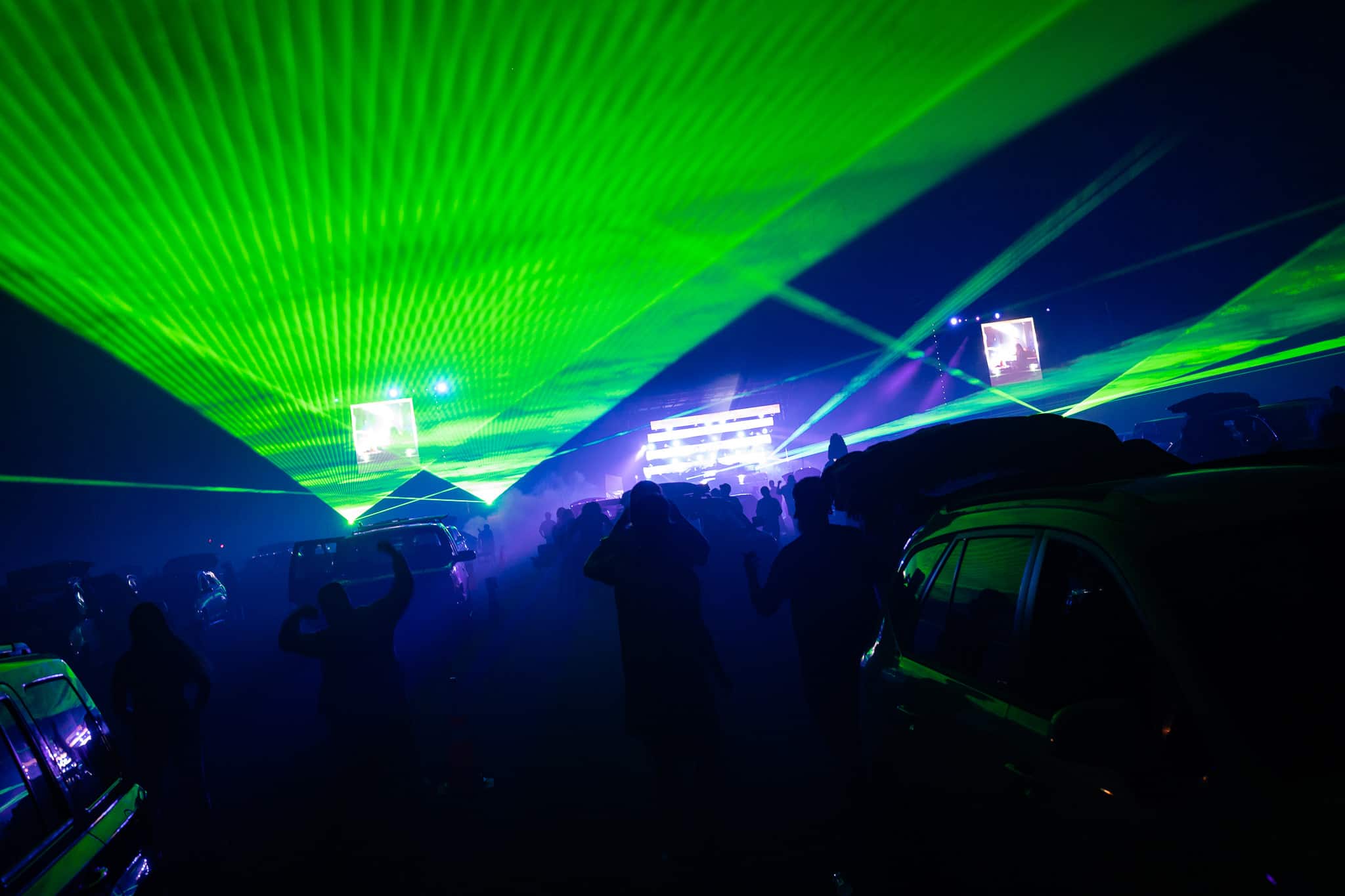 Green laser light show, Road Rage Drive-In event